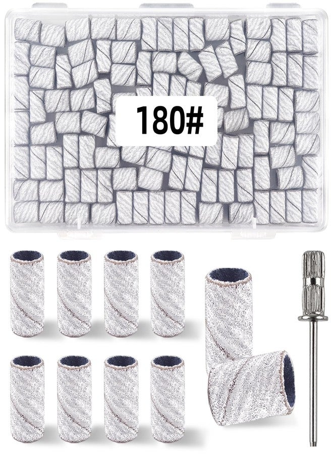 TKYZMS 100 Pcs (180 Grit White)Sanding Bands Nail Drill Bit with 0.31in diameter,Nail Drill Bits Extreme Fine Grit Sanding Band,Sanding Belt Upgrade Mandrel Bits,Professional Nail Drill Bit for Acrylic Nails - Image 1